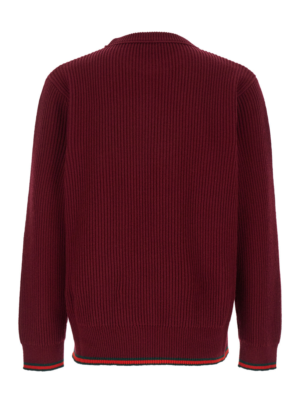 Gucci Men Red Crewneck Sweater With Web Detail In Ribbed Wool Blend Man GUCCI