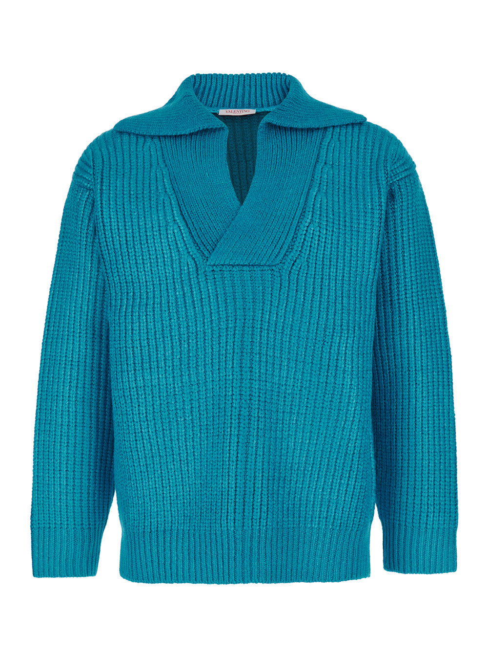Valentino Men Light Blue Pullover With V Neck In Silk Blend Knit Man VALENTINO