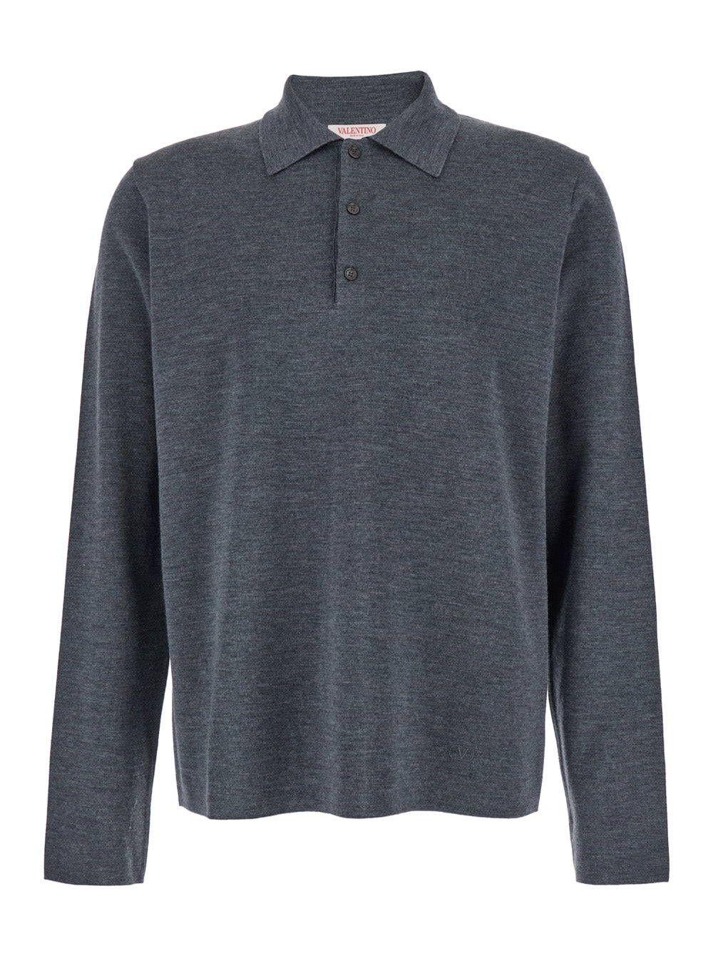 Valentino Men Grey Polo Shirt With Classic Collar And Long Sleeves In Wool Man VALENTINO