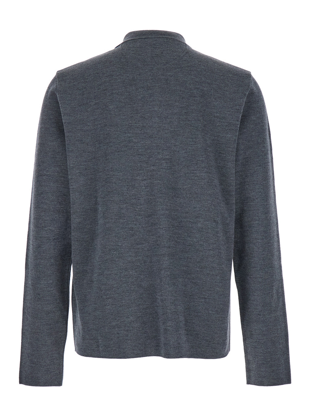 Valentino Men Grey Polo Shirt With Classic Collar And Long Sleeves In Wool Man VALENTINO
