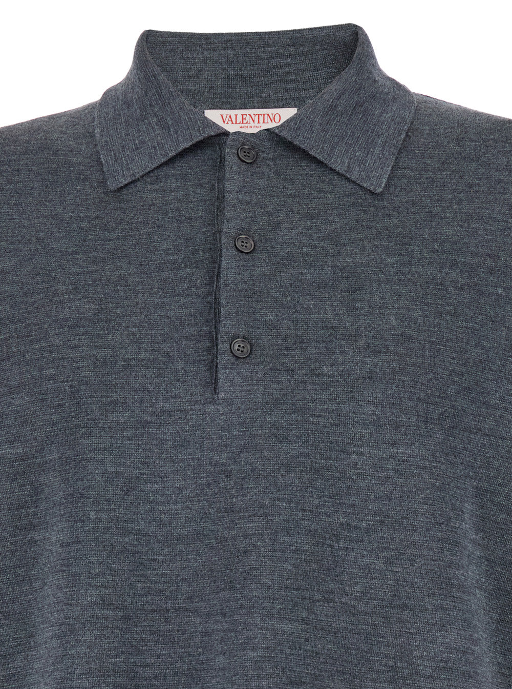 Valentino Men Grey Polo Shirt With Classic Collar And Long Sleeves In Wool Man VALENTINO
