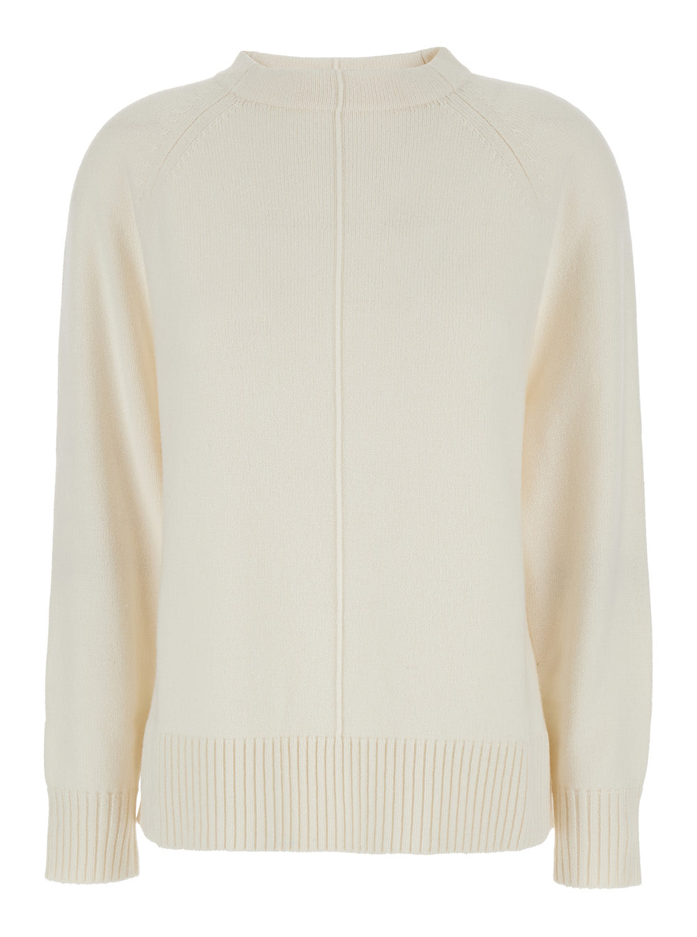 Max Mara Women 'Toldim' White Crewneck Sweater With Middle Stitch Detail In Cashmere Woman