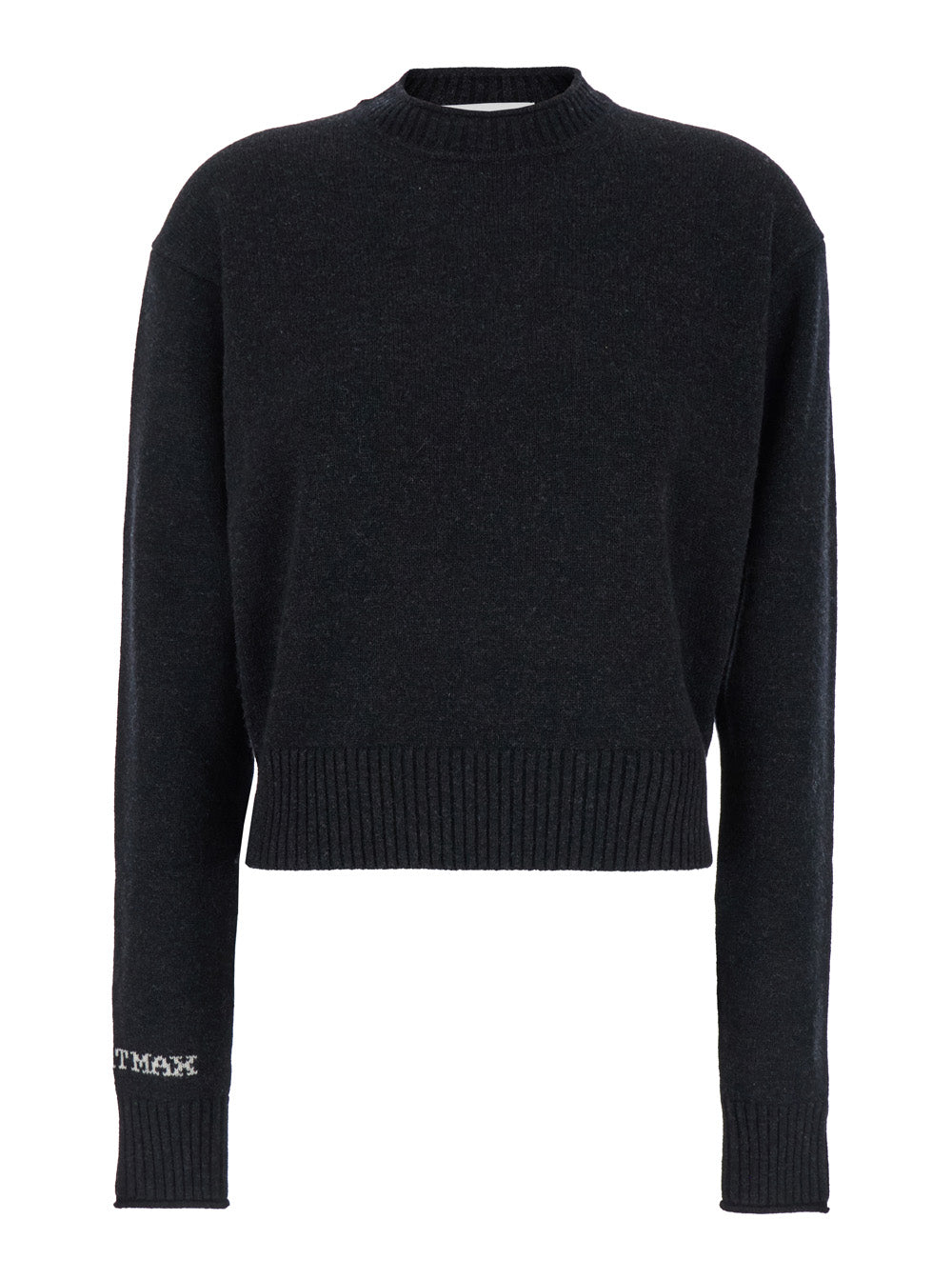 Sportmax Women 'Agadir' Black Crewneck Sweater With Logo Lettering On The Sleeve In Wool And Cashmere Woman SPORTMAX