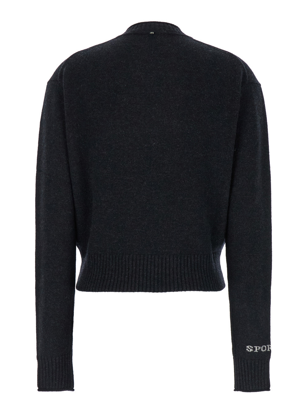 Sportmax Women 'Agadir' Black Crewneck Sweater With Logo Lettering On The Sleeve In Wool And Cashmere Woman SPORTMAX