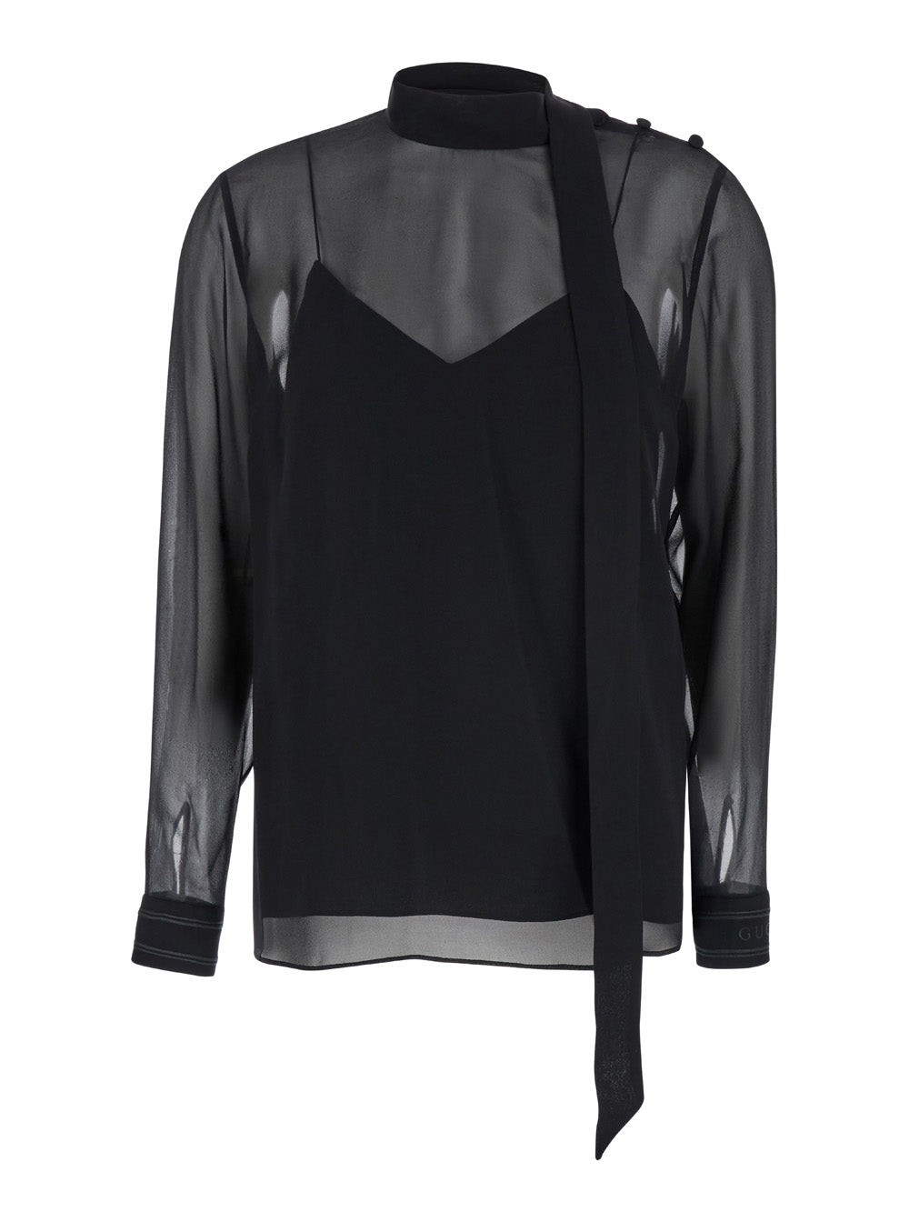 Gucci Women Black Blouse With High Pussy Bow Neck In Silk Georgette Woman GUCCI