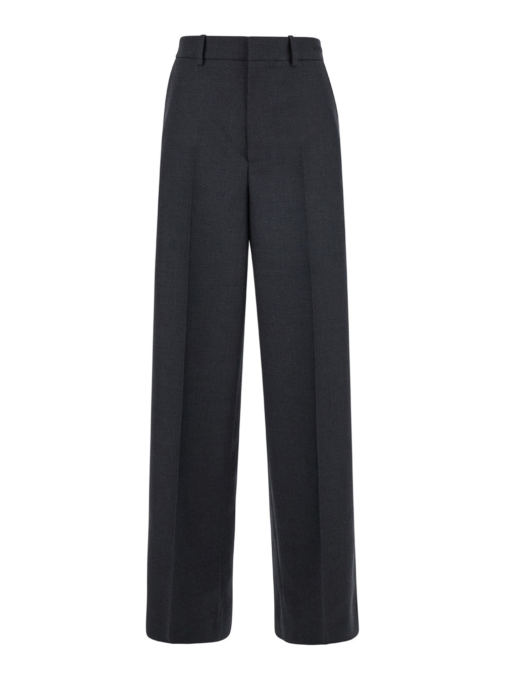 Gucci Women Grey Pants With Logo Lettering Detail On The Waist In Wool Woman GUCCI