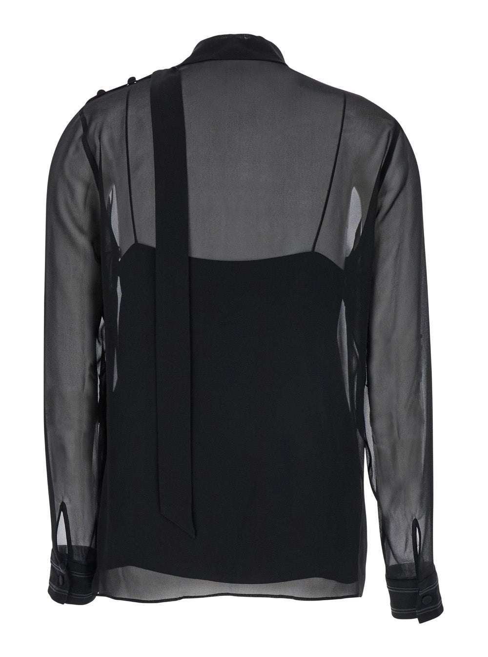 Gucci Women Black Blouse With High Pussy Bow Neck In Silk Georgette Woman GUCCI