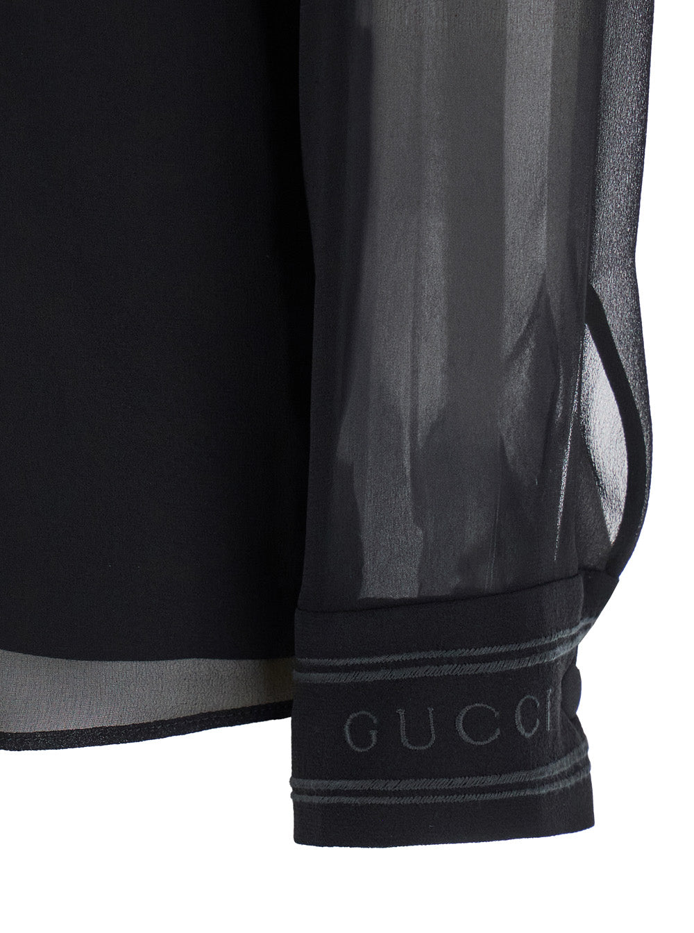 Gucci Women Black Blouse With High Pussy Bow Neck In Silk Georgette Woman GUCCI