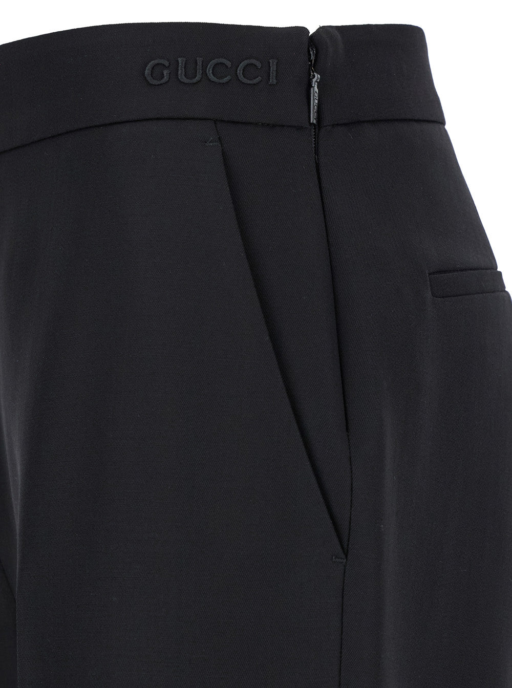 Gucci Women Black Flared Pants With Pences In Wool Woman GUCCI