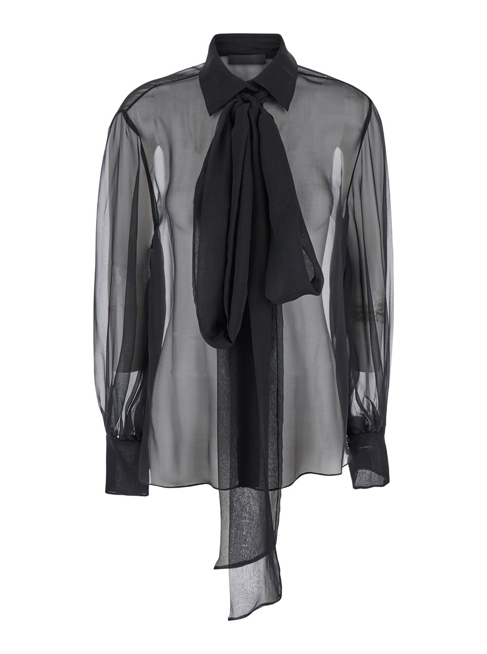 Valentino Women Black Shirt With Classic Collar And Neck Scarf In Silk Woman VALENTINO