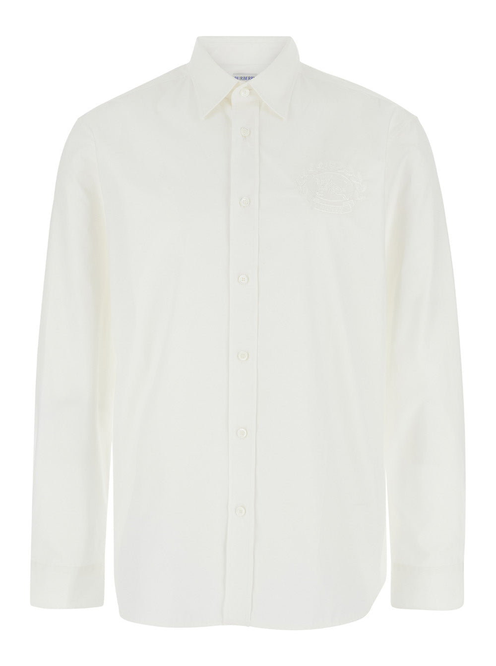 Burberry Men White Shirt With Classic Collar And Embroidered Logo On The Front In Cotton Man BURBERRY