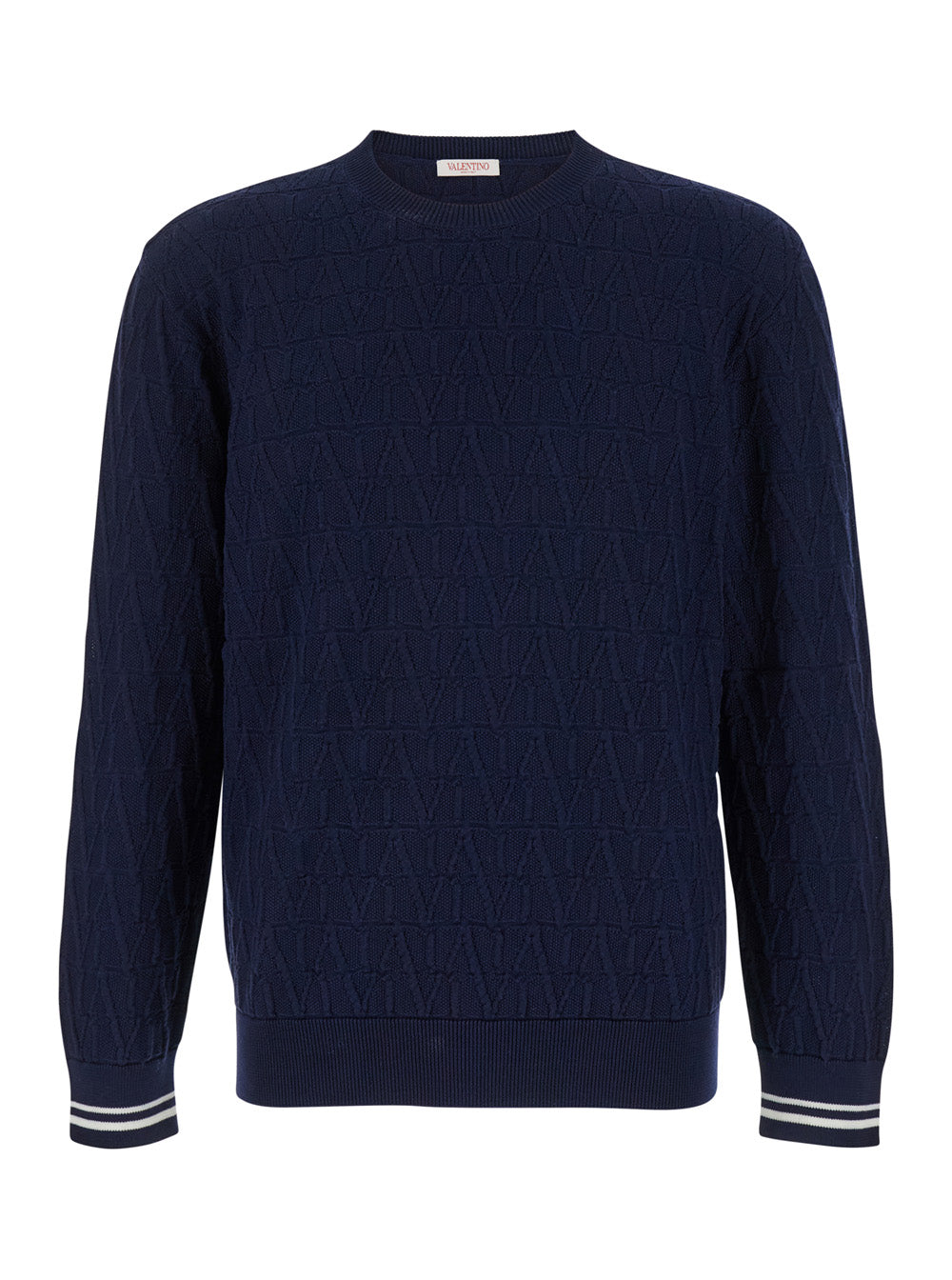 Valentino Men Blue Crewneck Sweater In Jacquard Toile Iconographique Man VALENTINO