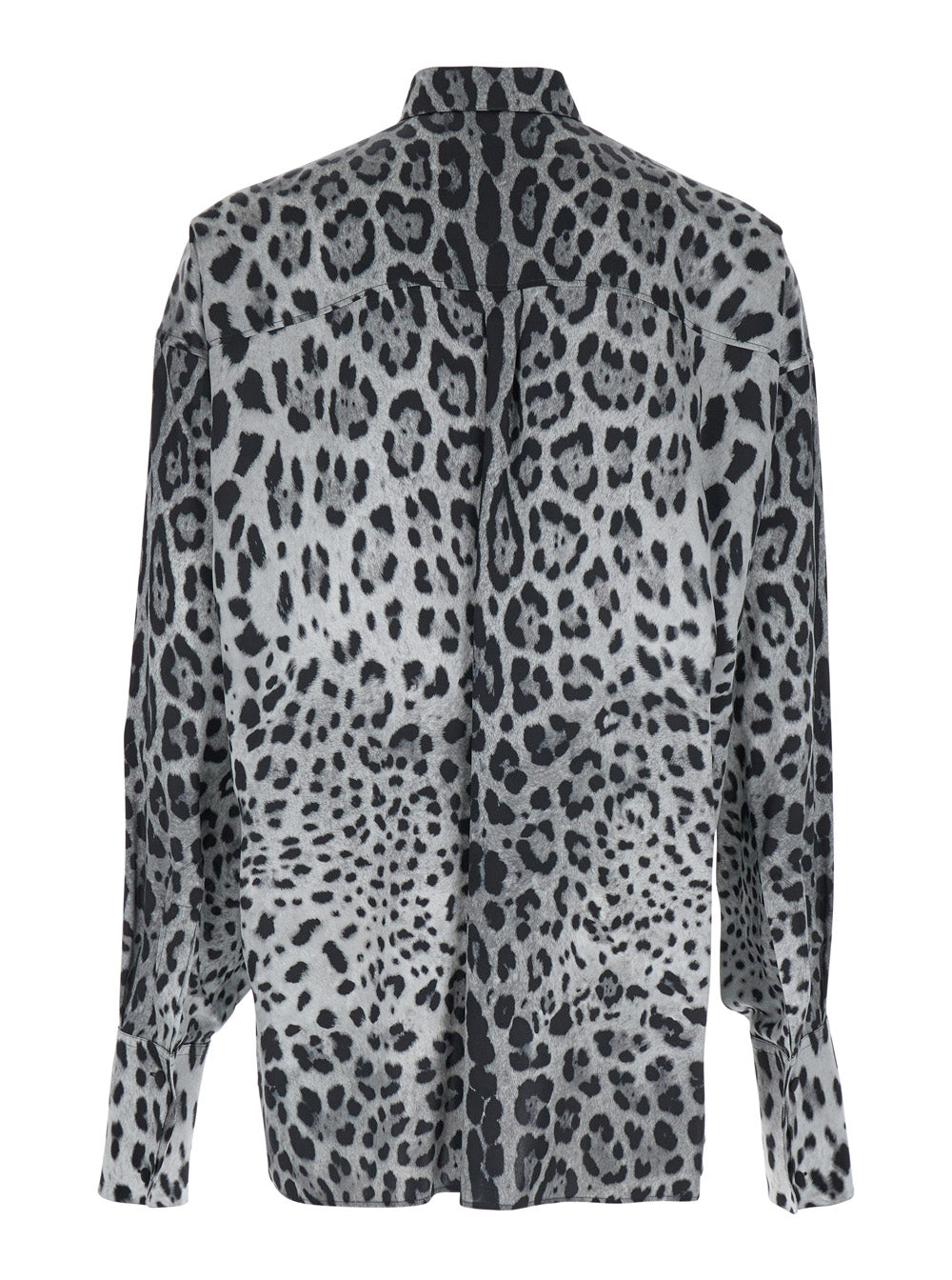 Dolce & Gabbana Men Grey Shirt With Leopard Print All-Over And Logo Lettering In Silk Man DOLCE & GABBANA