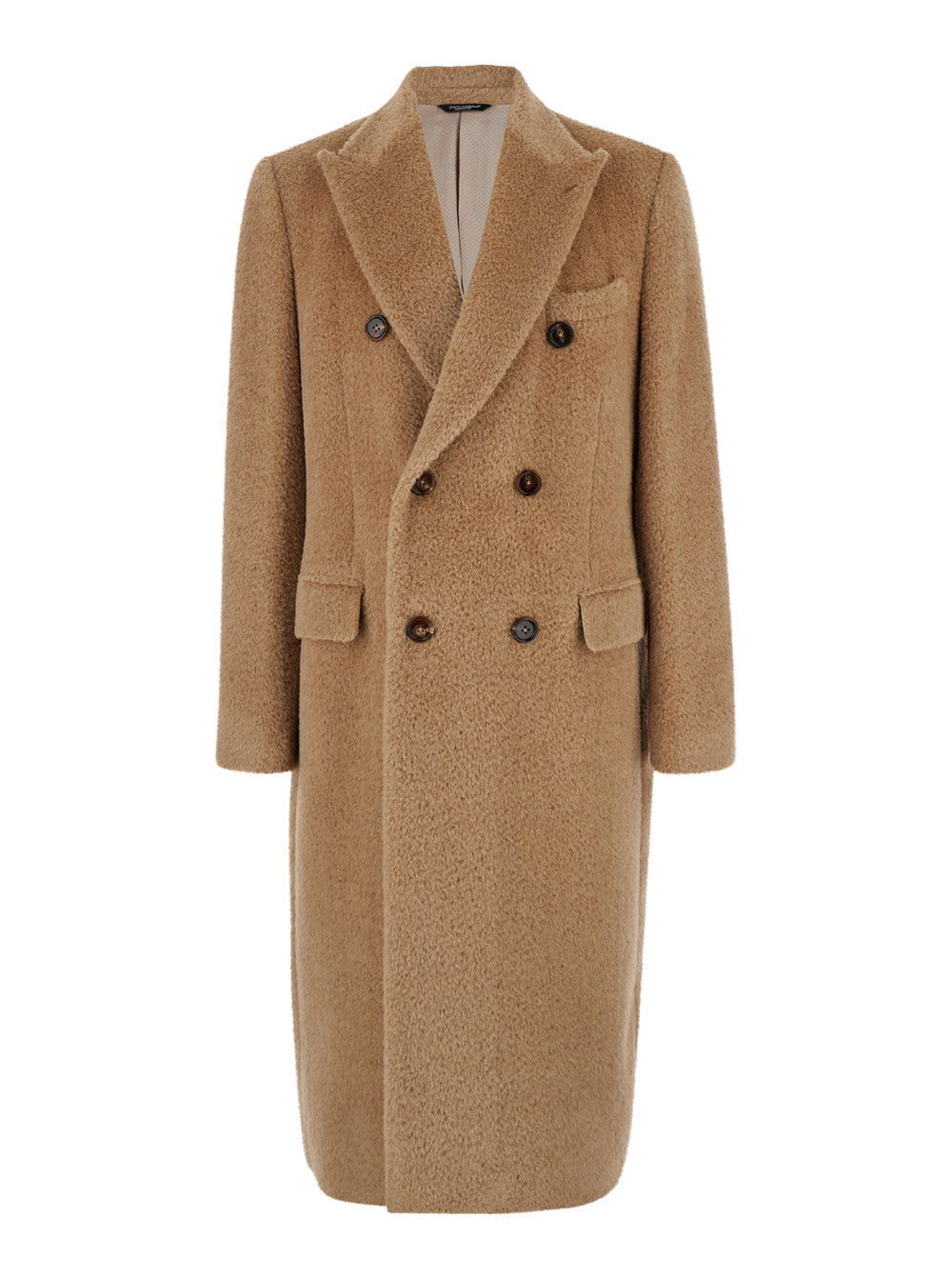 Dolce & Gabbana Men Beige Double-Breasted Coat With Peak Revers In Wool Blend Man