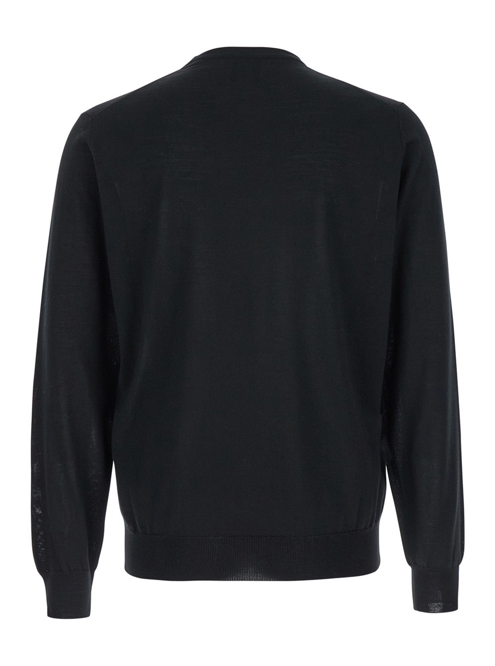 Leplain Men Crew Neck Sweater With Long Sleeves And Ribbed Finishes In Black Wool For Men LEPLAIN