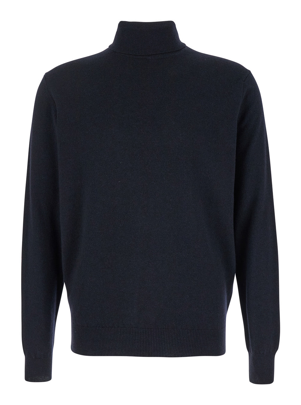 Leplain Men Turtleneck Sweater With Long Sleeves In Merino Wool And Silk Blend Dark Blue Men LEPLAIN