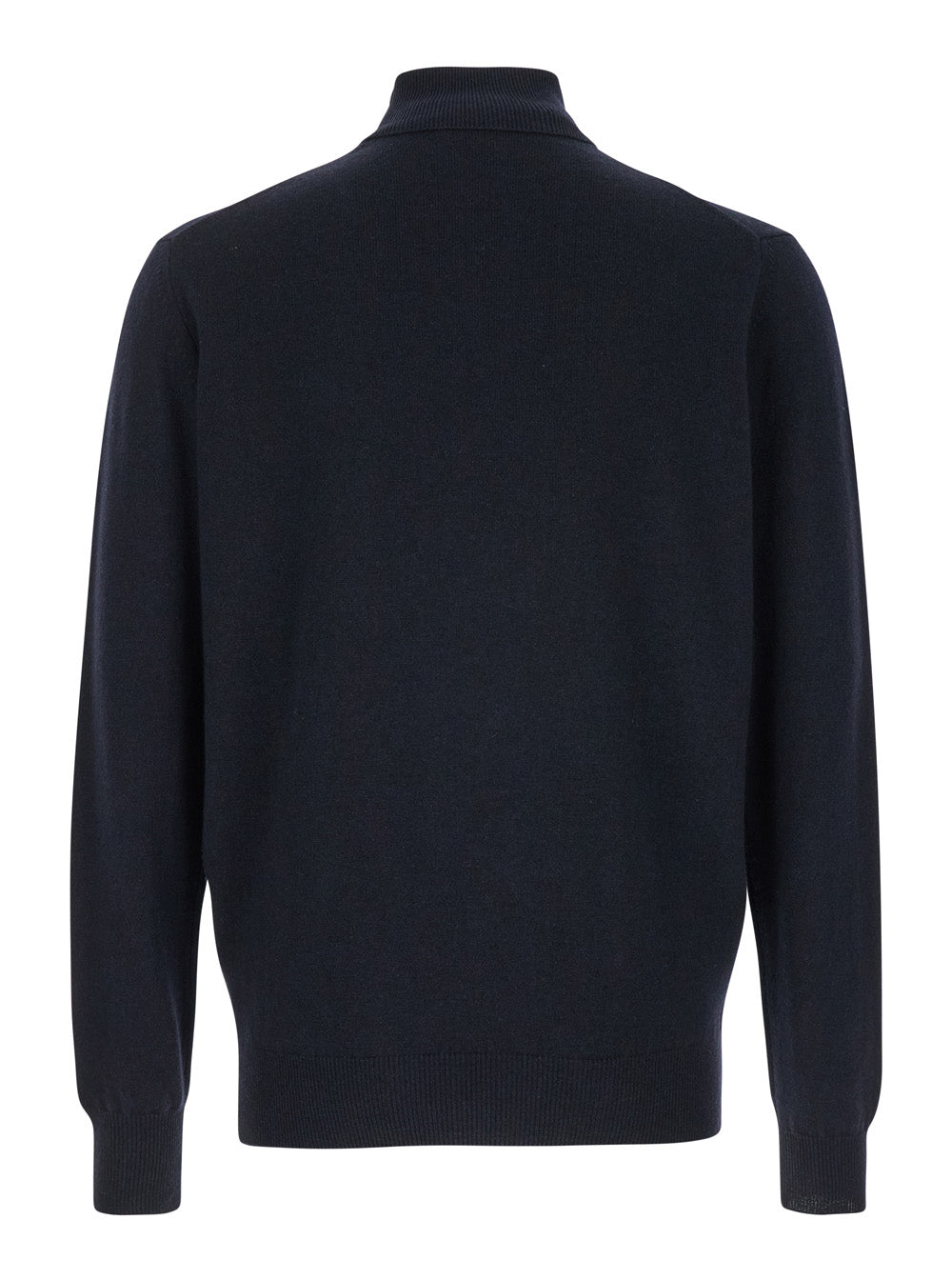 Leplain Men Turtleneck Sweater With Long Sleeves In Merino Wool And Silk Blend Dark Blue Men LEPLAIN