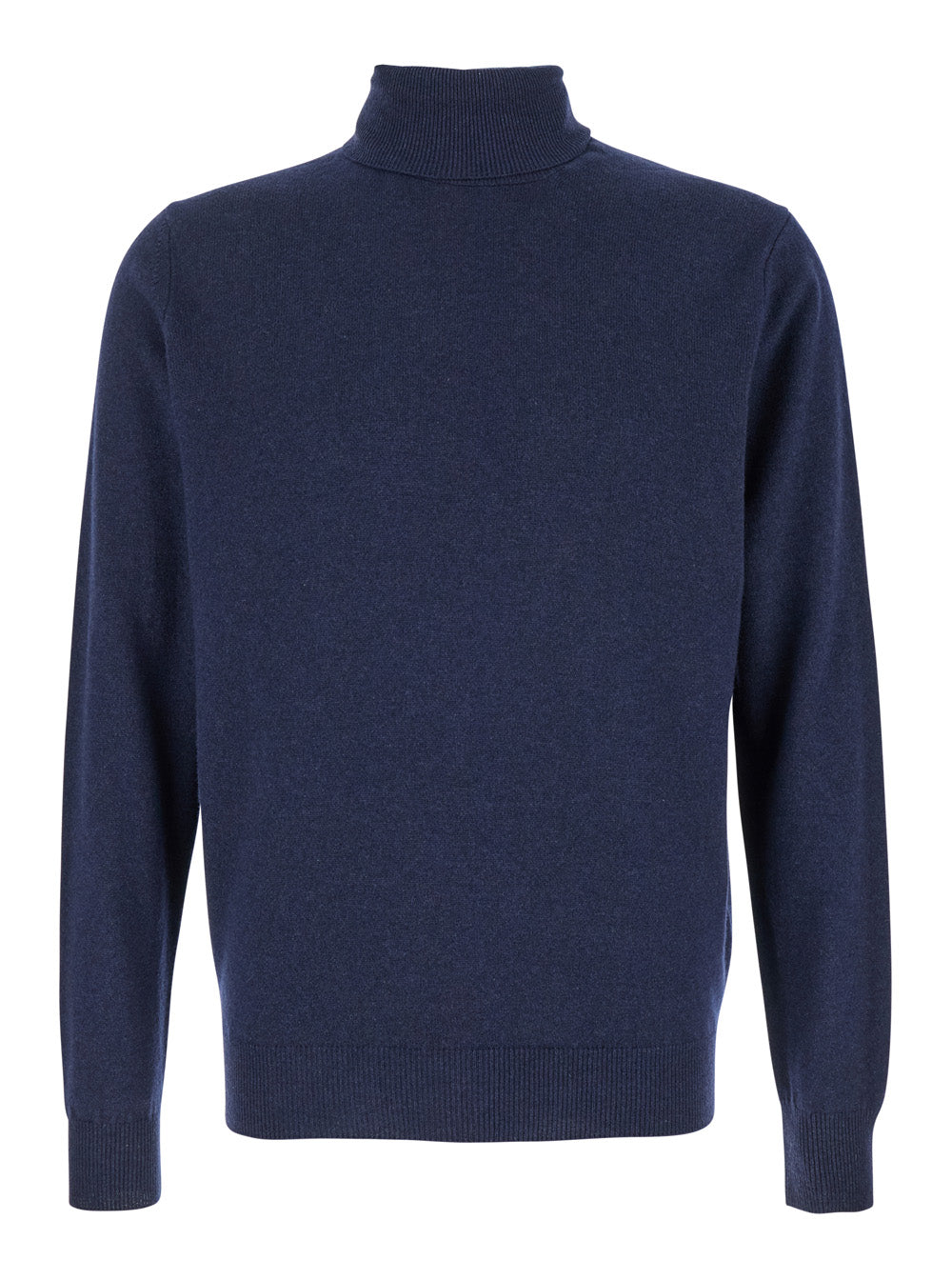 Leplain Men Turtleneck Sweater With Long Sleeves In Merino Wool And Silk Blend Blue Men LEPLAIN