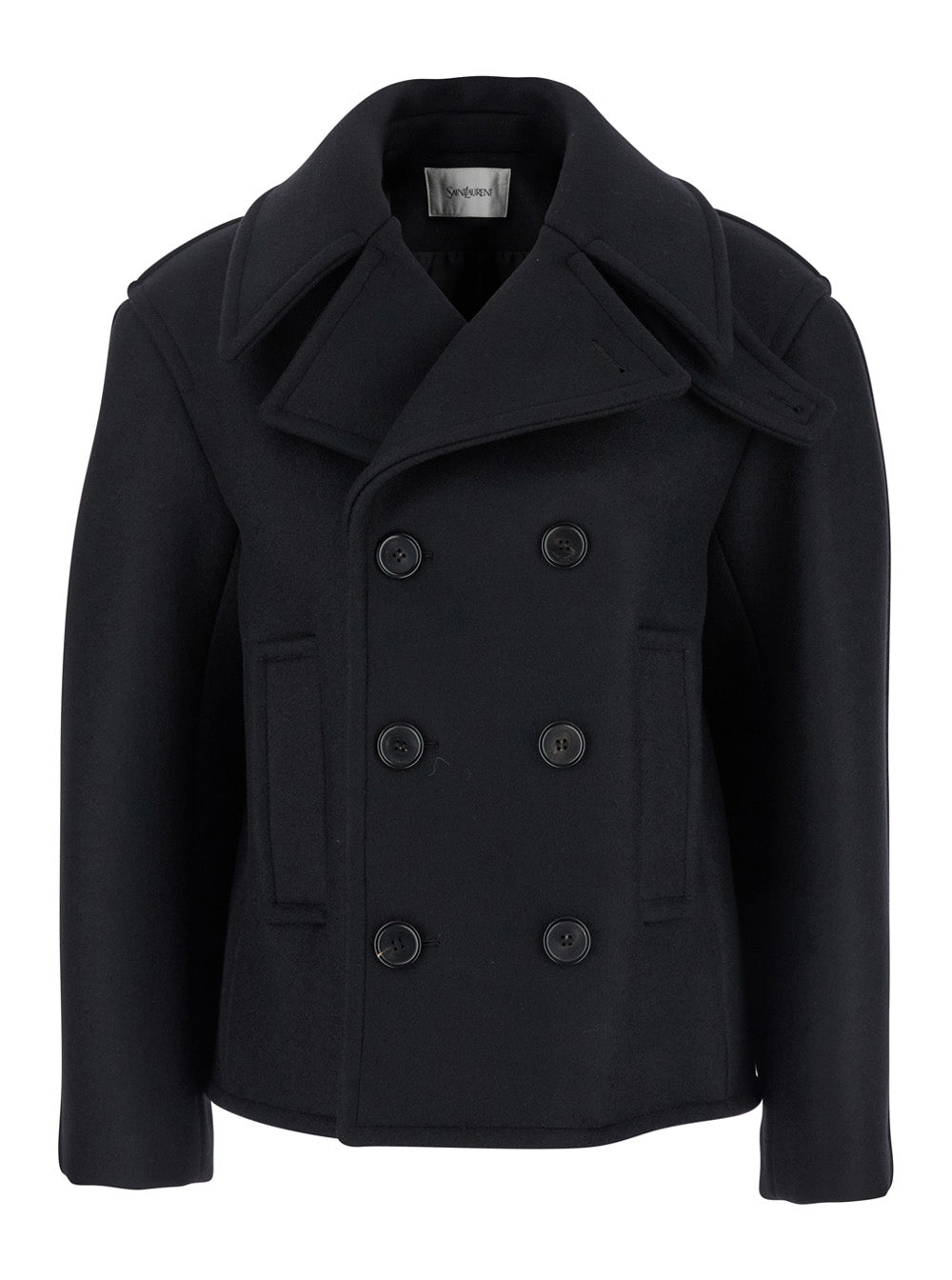 Saint Laurent Women Black Double-Breasted Coat With Classic Wide Revers In Wool Woman SAINT LAURENT