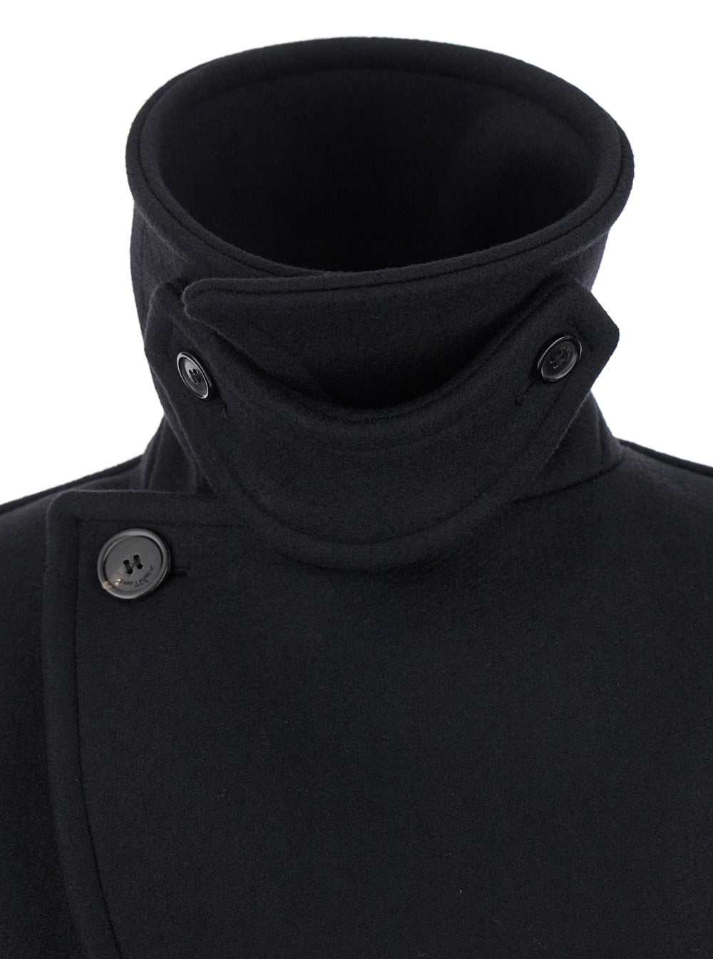 Saint Laurent Women Black Double-Breasted Coat With Classic Wide Revers In Wool Woman SAINT LAURENT