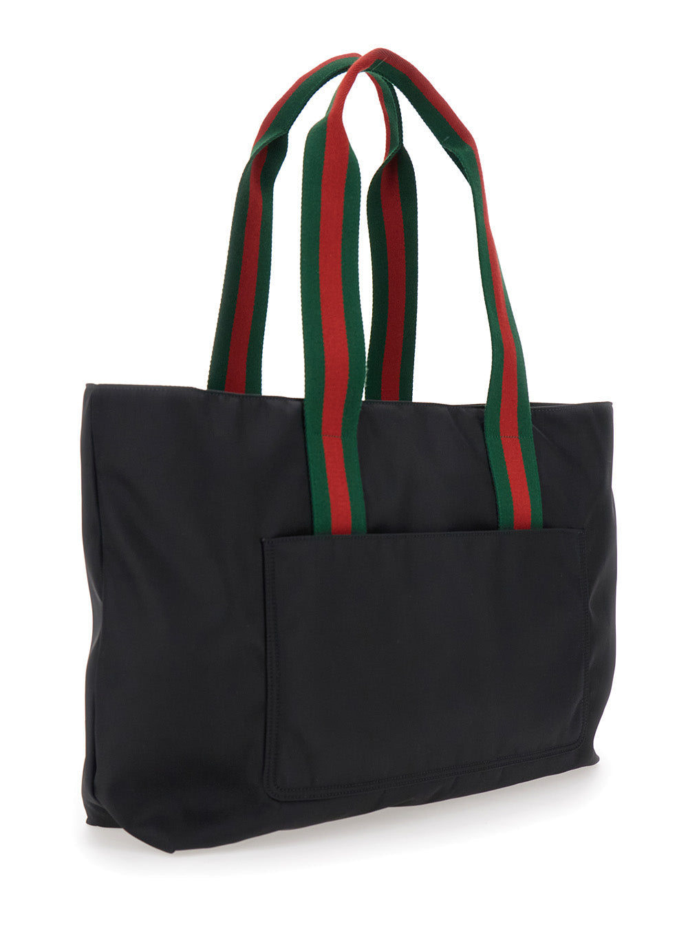 Gucci Men Black Tote Bag With Web Handles And Logo Lettering On The Front In Tech Fabric Man GUCCI