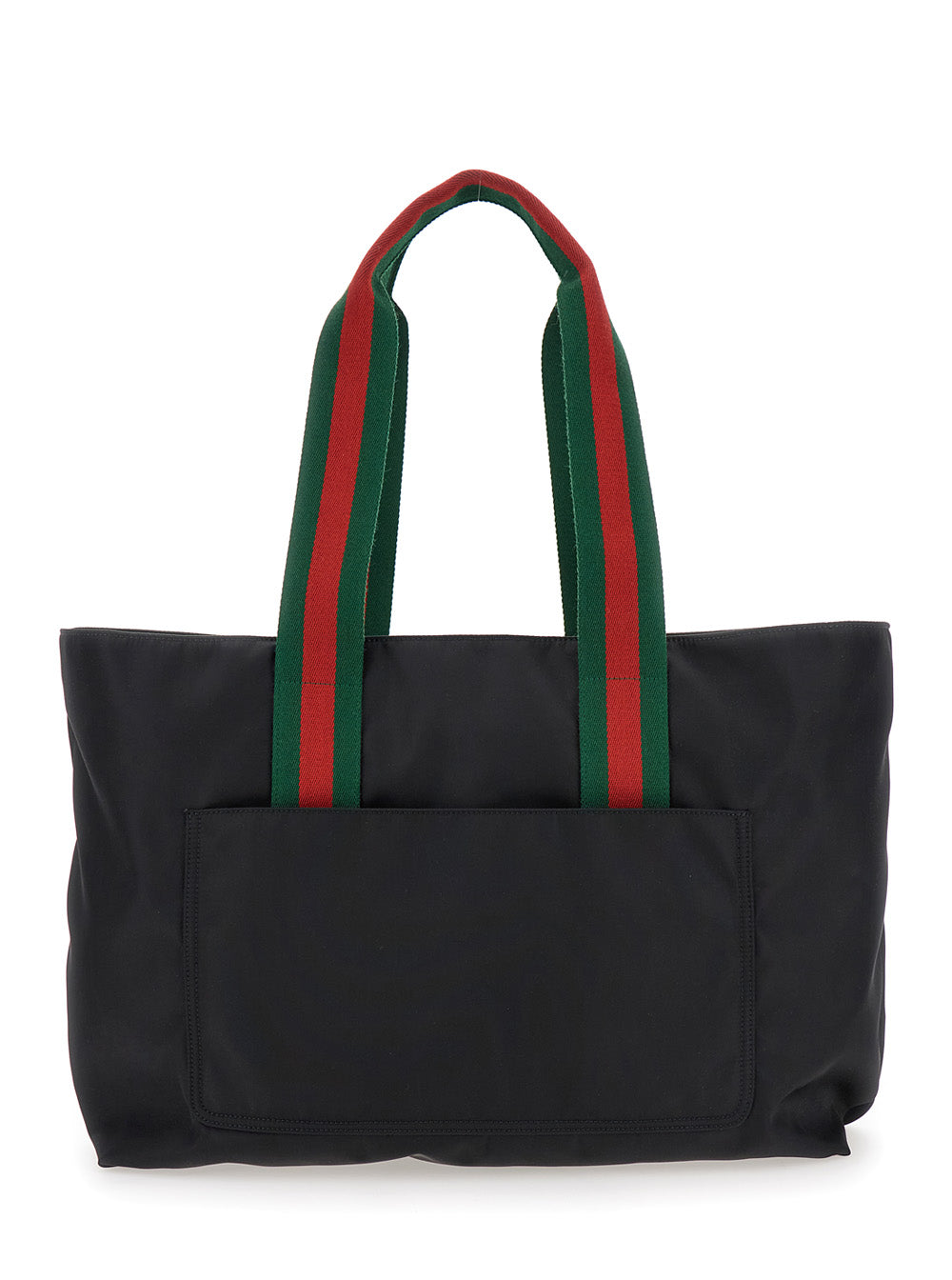 Gucci Men Black Tote Bag With Web Handles And Logo Lettering On The Front In Tech Fabric Man GUCCI