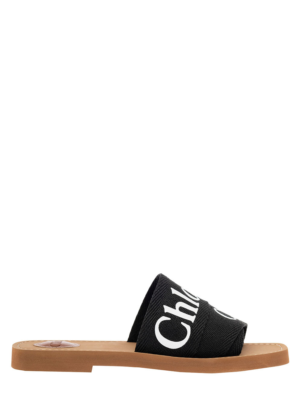 Chloé Women Chloé Woman's Black Canvas Sandals With Logo CHLOE