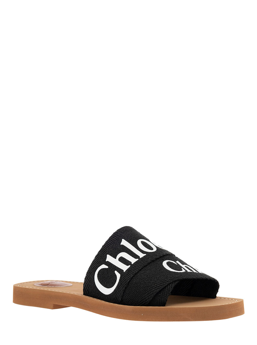 Chloé Women Chloé Woman's Black Canvas Sandals With Logo CHLOE