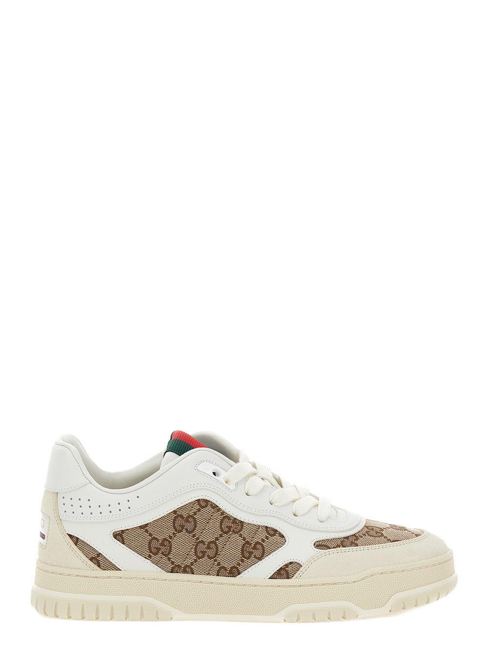 Gucci Women White And Beige Low Top Sneakers With Web Detail In Leather And Gg Supreme Canvas Woman GUCCI