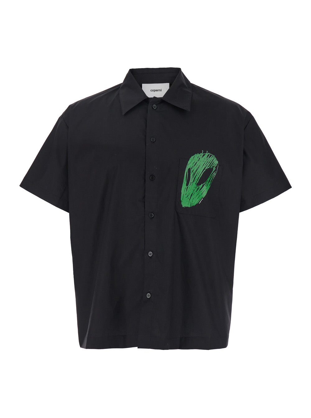 Coperni Men Black Shirt With Classic Collar And Print On The Front In Cotton Man COPERNI
