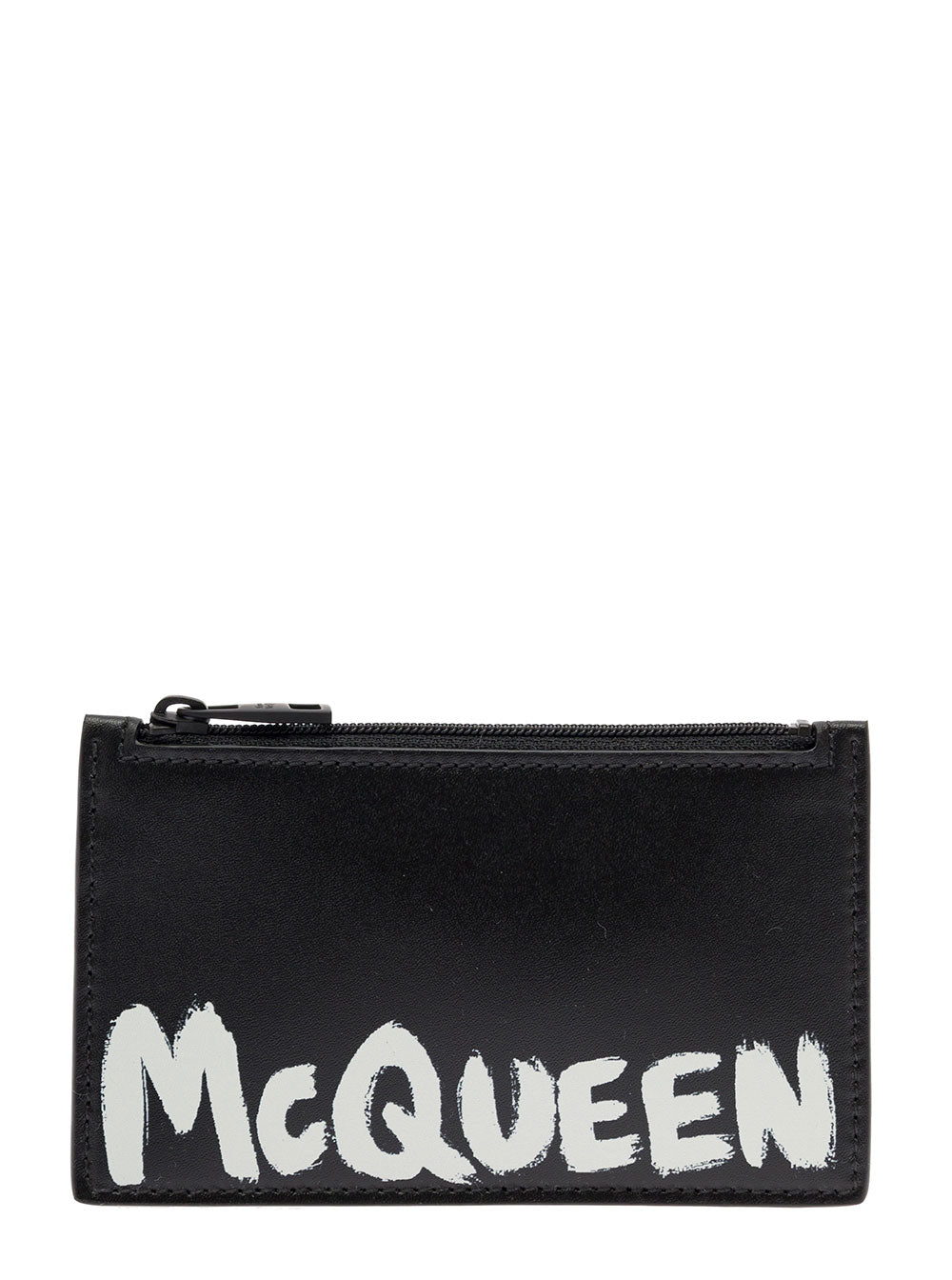 Alexander Mcqueen Men Black Card-Holder With Contrasting Graffiti Logo In Smooth Leather Man ALEXANDER MCQUEEN