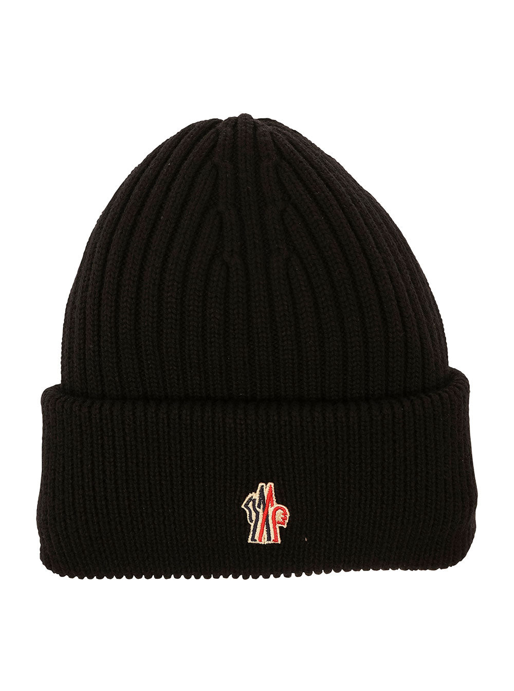 Moncler Grenoble Men Black Ribbed Beanie With Logo Patch In Wool Man MONCLER GRENOBLE