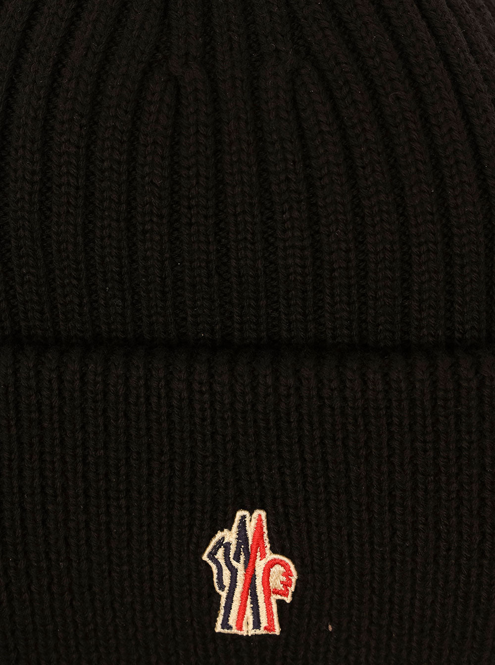 Moncler Grenoble Men Black Ribbed Beanie With Logo Patch In Wool Man MONCLER GRENOBLE