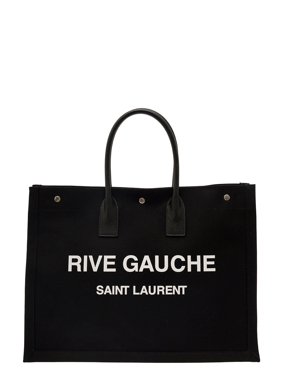 Saint Laurent Men 'Big Rive Gauche' Black Tote Bag With Contrasting Logo Print In Cotton Man SAINT LAURENT