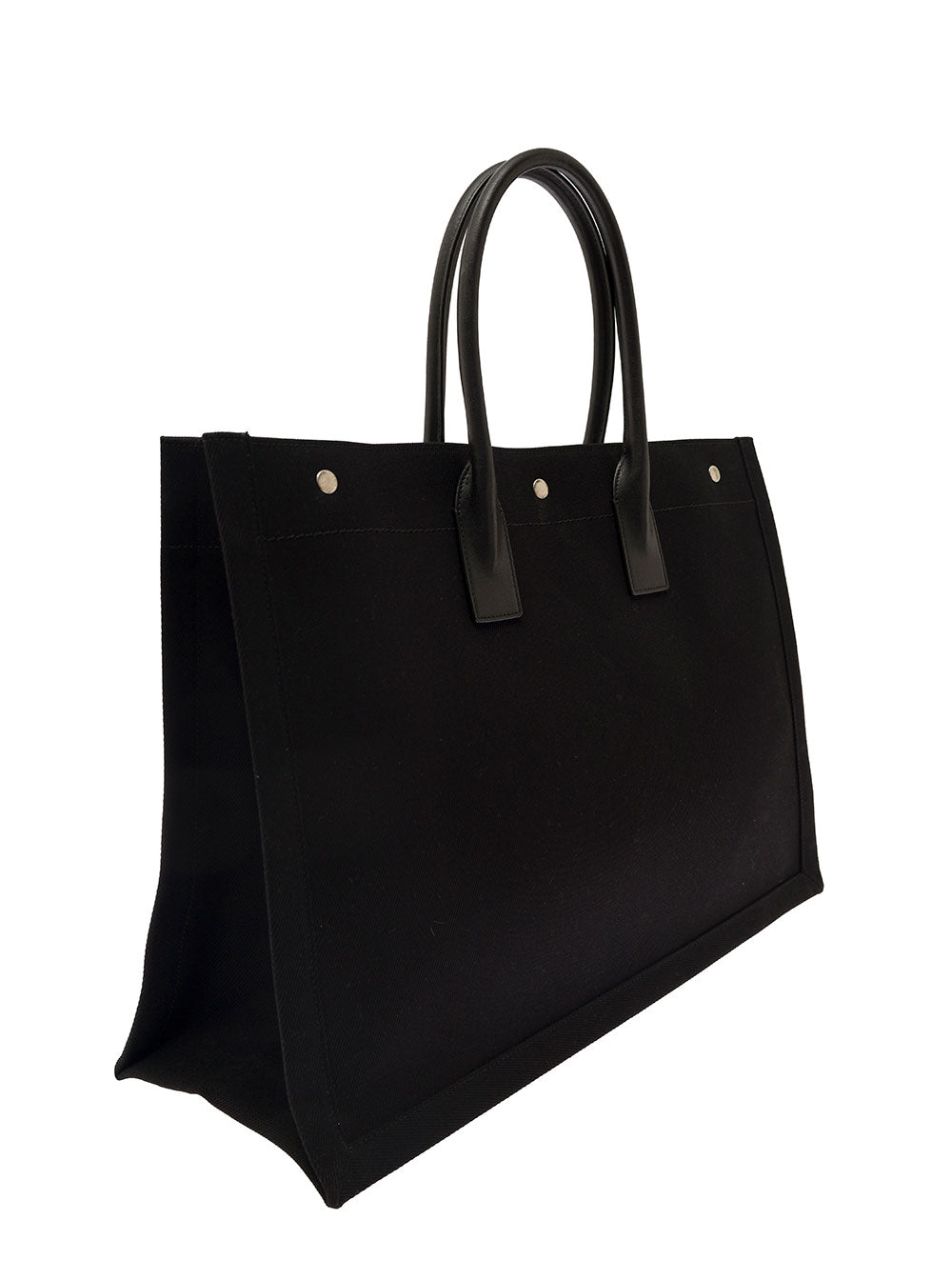 Saint Laurent Men 'Big Rive Gauche' Black Tote Bag With Contrasting Logo Print In Cotton Man SAINT LAURENT