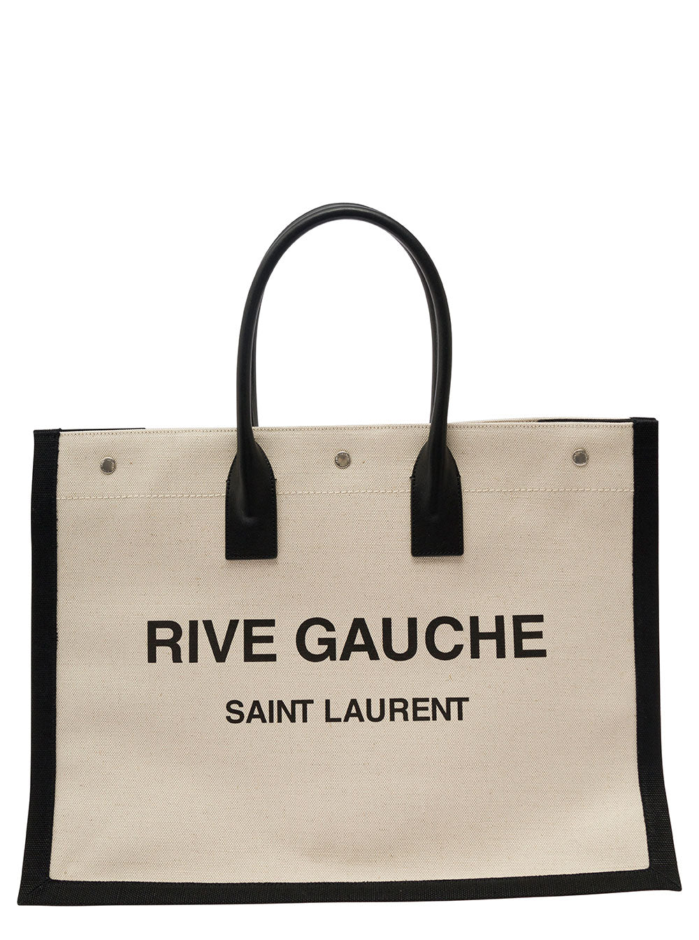 Saint Laurent Men 'Big Rive Gauche' Beige Tote Bag With Contrasting Logo Print In Cotton And Linen Man SAINT LAURENT