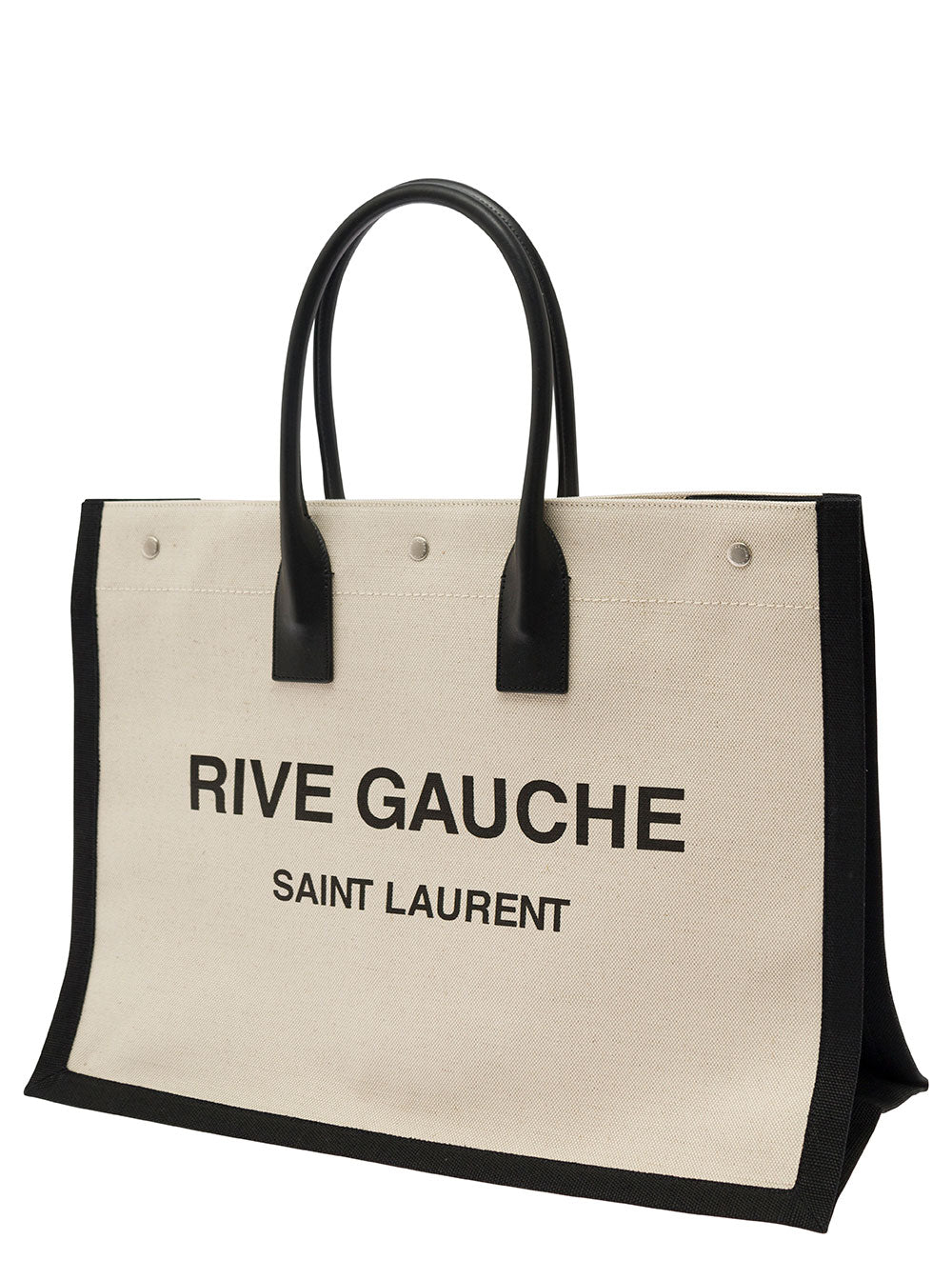 Saint Laurent Men 'Big Rive Gauche' Beige Tote Bag With Contrasting Logo Print In Cotton And Linen Man SAINT LAURENT