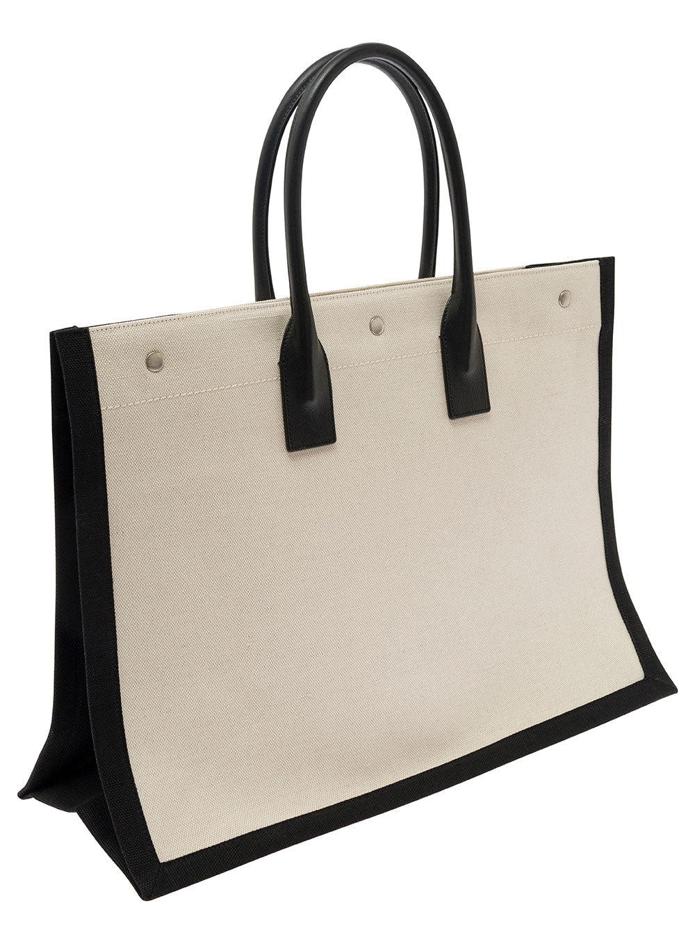Saint Laurent Men 'Big Rive Gauche' Beige Tote Bag With Contrasting Logo Print In Cotton And Linen Man SAINT LAURENT
