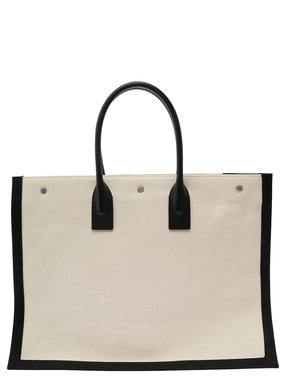 Saint Laurent Men 'Big Rive Gauche' Beige Tote Bag With Contrasting Logo Print In Cotton And Linen Man SAINT LAURENT