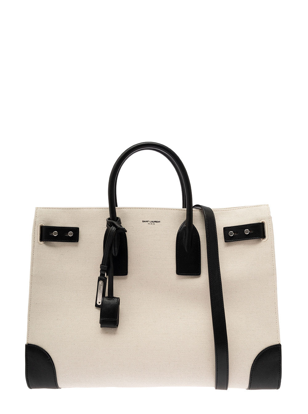 Saint Laurent Men 'Sac De Jour L' Beige Tote Bag With Brass Padlock In Canvas And Leather Man SAINT LAURENT