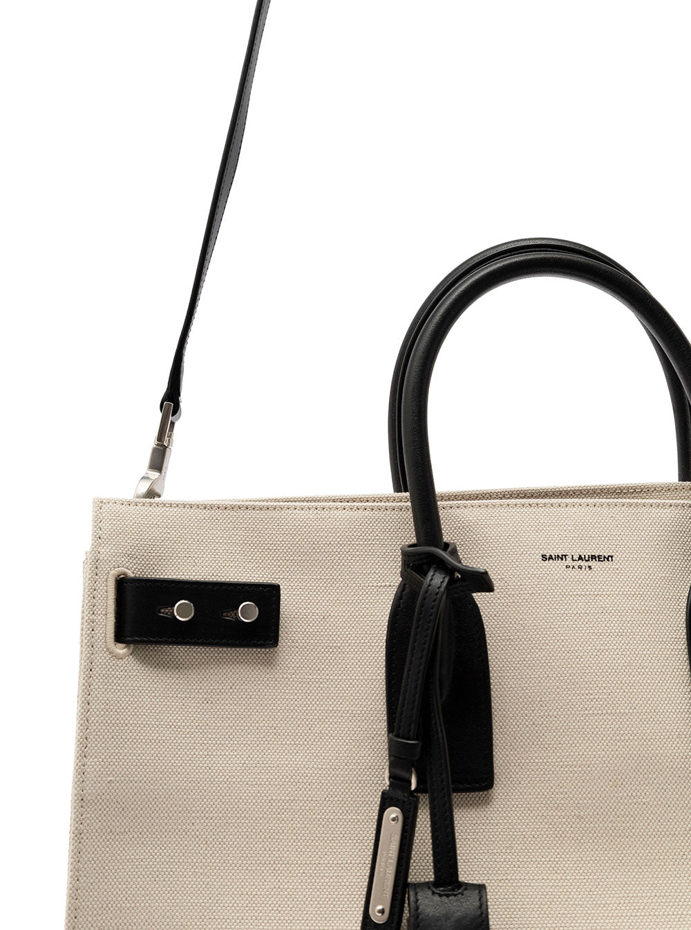 Saint Laurent Men 'Sac De Jour L' Beige Tote Bag With Brass Padlock In Canvas And Leather Man SAINT LAURENT