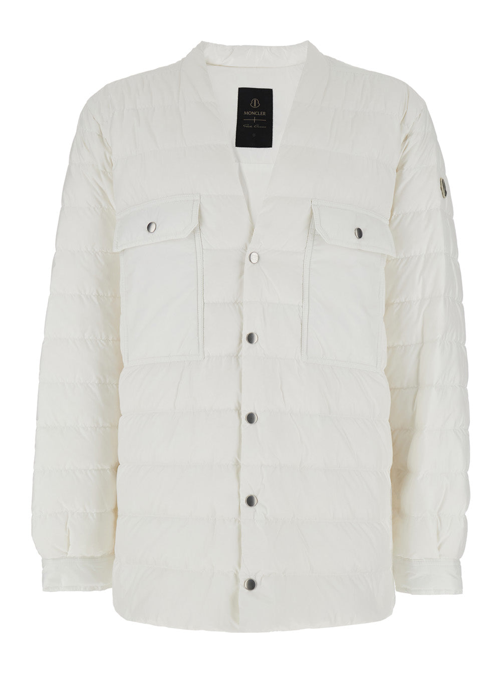Rick Owens X Moncler Men White Down Jacket With Logo Patch On The Sleeve And Snap Buttons In Tech Fabric Man RICK OWENS X MONCLER