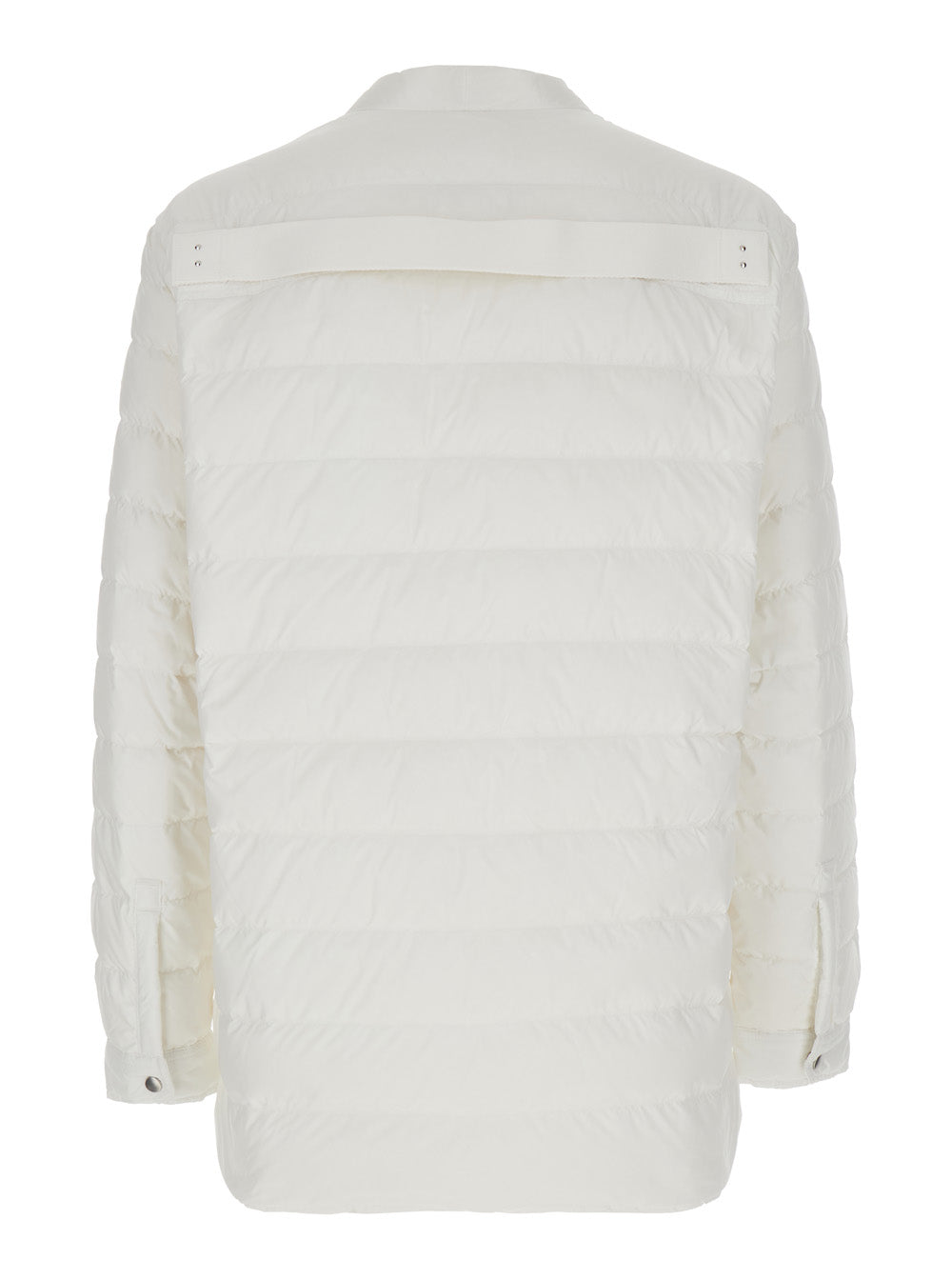Rick Owens X Moncler Men White Down Jacket With Logo Patch On The Sleeve And Snap Buttons In Tech Fabric Man RICK OWENS X MONCLER