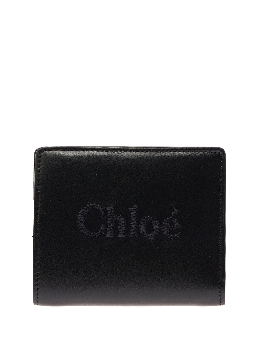 Chloé Women 'Sense' Black Bi-Fold Wallet With Tonal Logo Embroidery In Leather Woman CHLOE