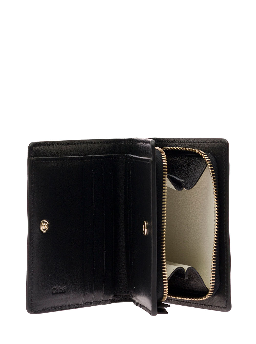 Chloé Women 'Sense' Black Bi-Fold Wallet With Tonal Logo Embroidery In Leather Woman CHLOE