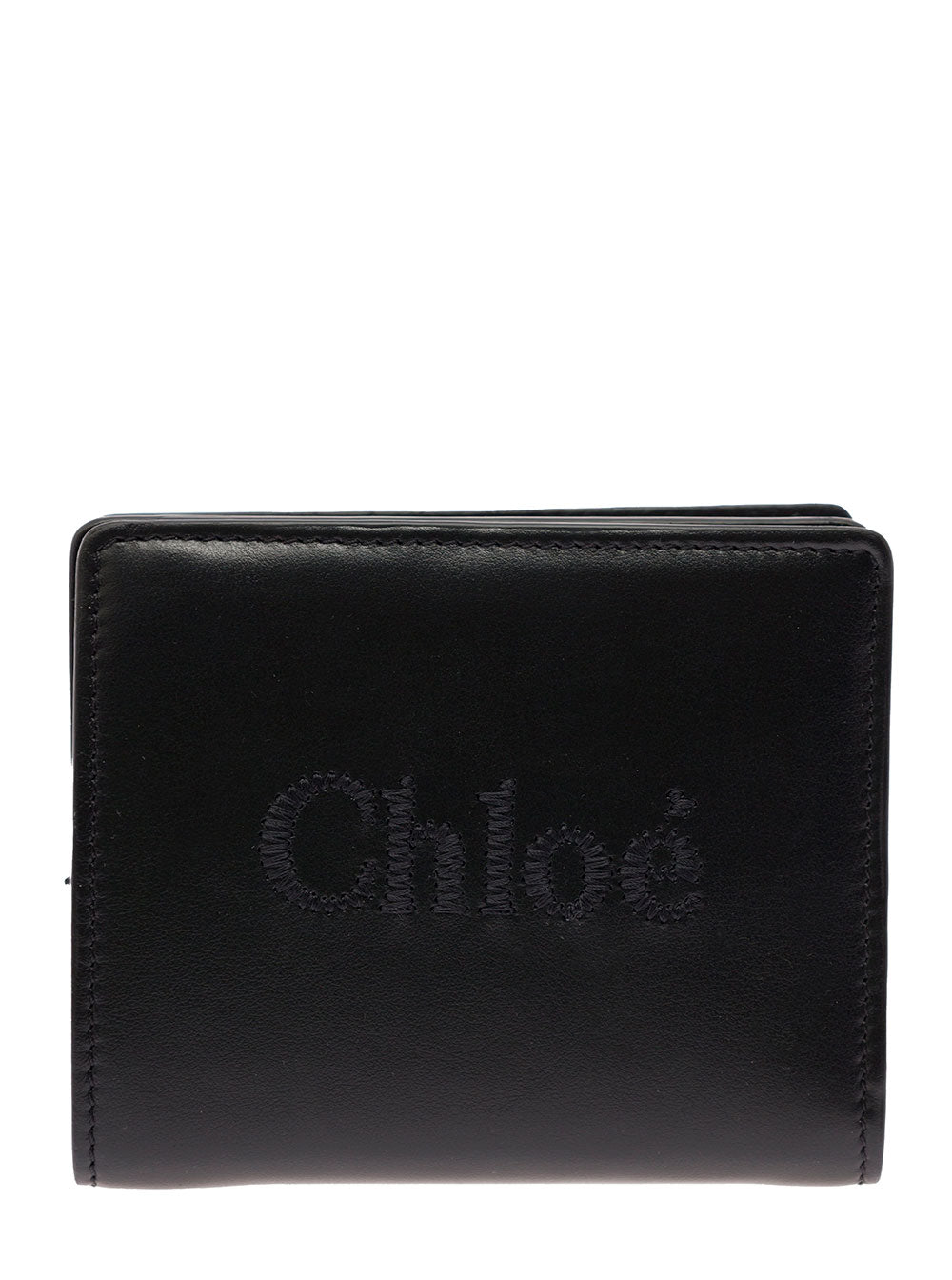 Chloé Women 'Sense' Black Bi-Fold Wallet With Tonal Logo Embroidery In Leather Woman CHLOE