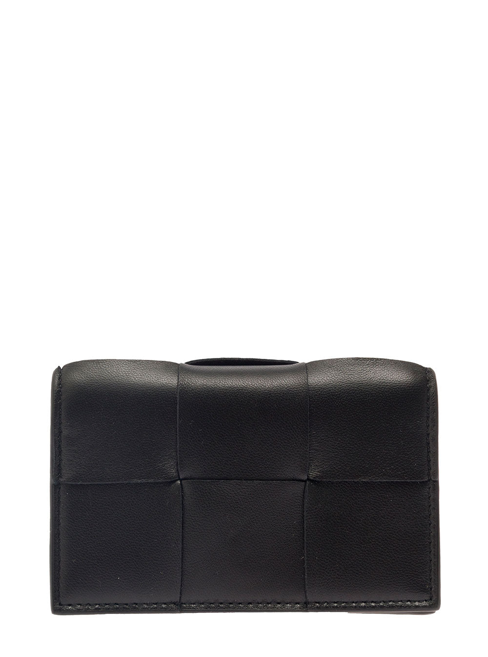 Bottega Veneta Women 'Cassette' Black Business Card Case In Intreccio Leather Woman BOTTEGA VENETA
