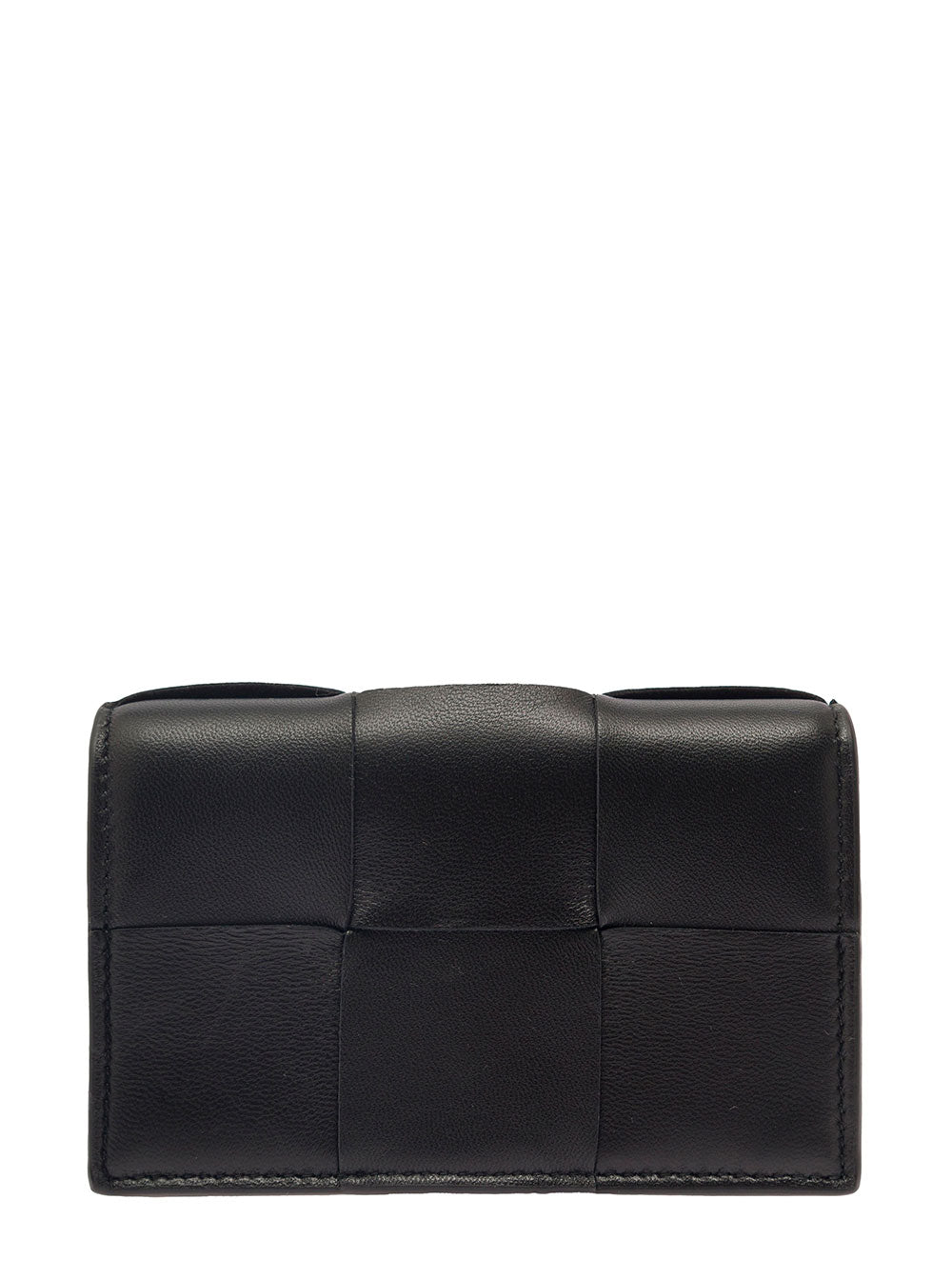 Bottega Veneta Women 'Cassette' Black Business Card Case In Intreccio Leather Woman BOTTEGA VENETA