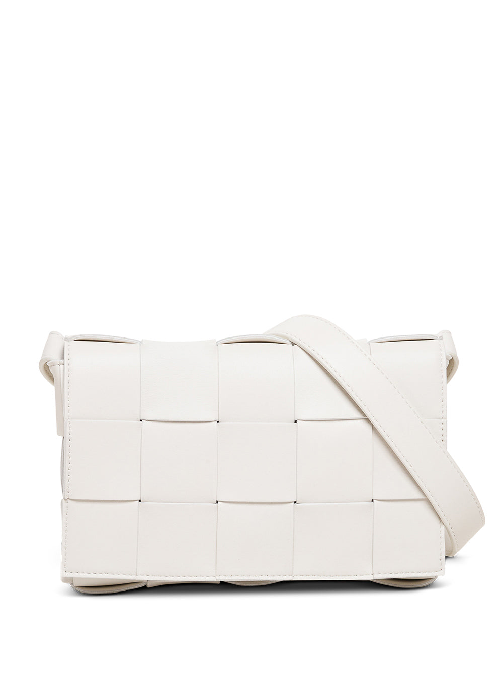 Bottega Veneta Women Cassette White Leather Crossbody Bag In Intreccio Nappa Leather BOTTEGA VENETA