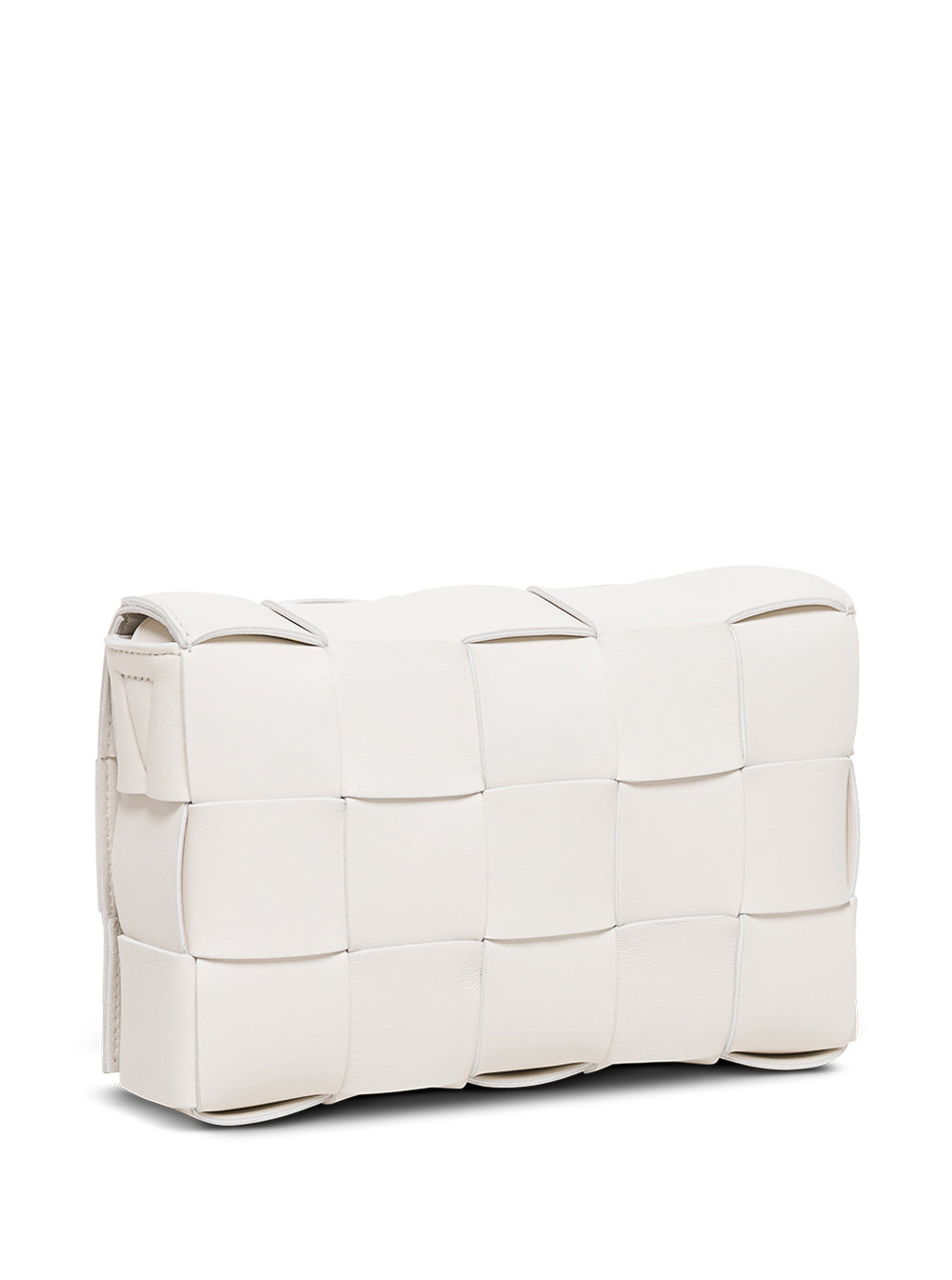 Bottega Veneta Women Cassette White Leather Crossbody Bag In Intreccio Nappa Leather BOTTEGA VENETA